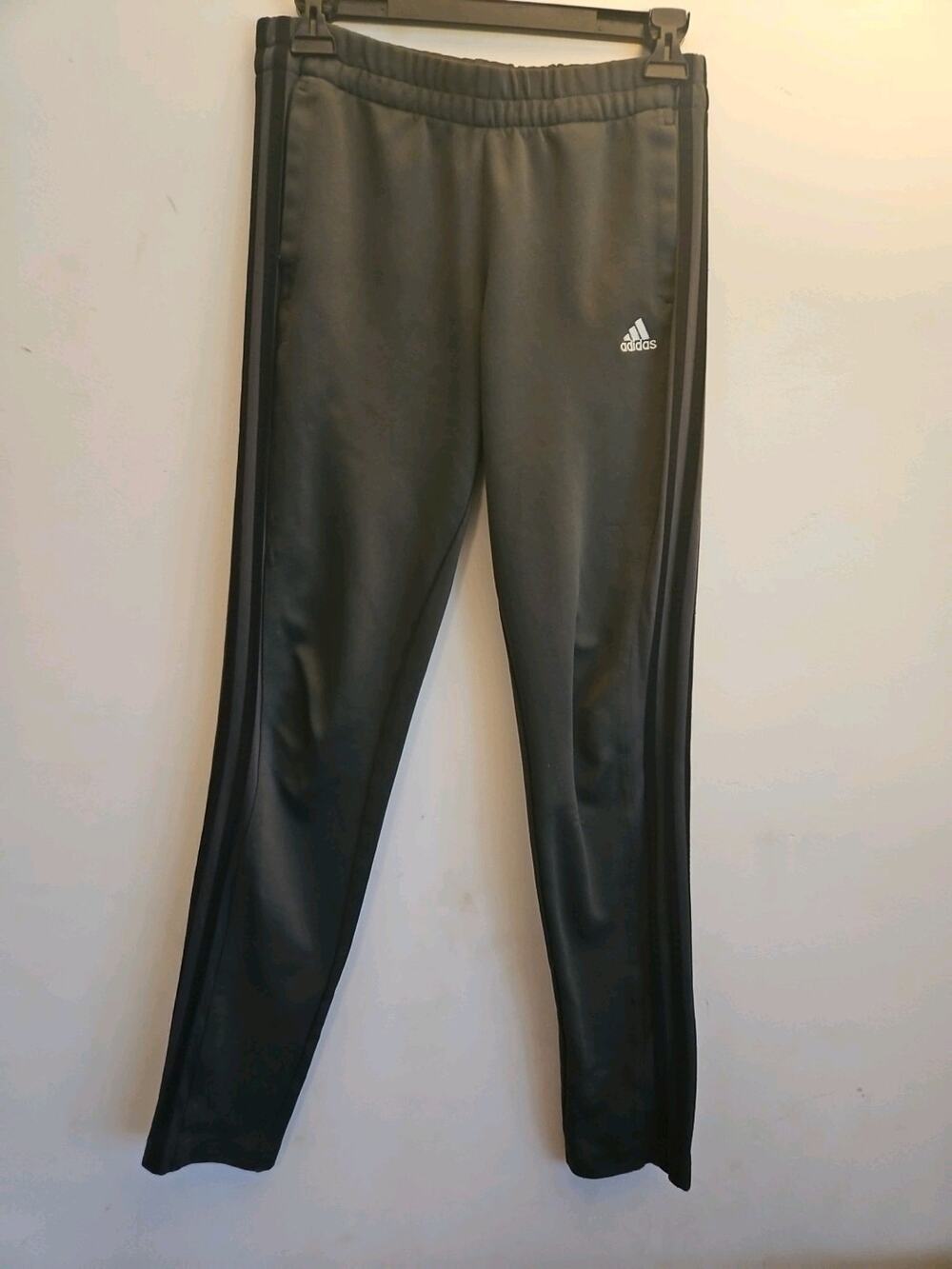 Adidas Track Pants Men's Sz Small Gray with Black Stripe Elastic Waist Stretch